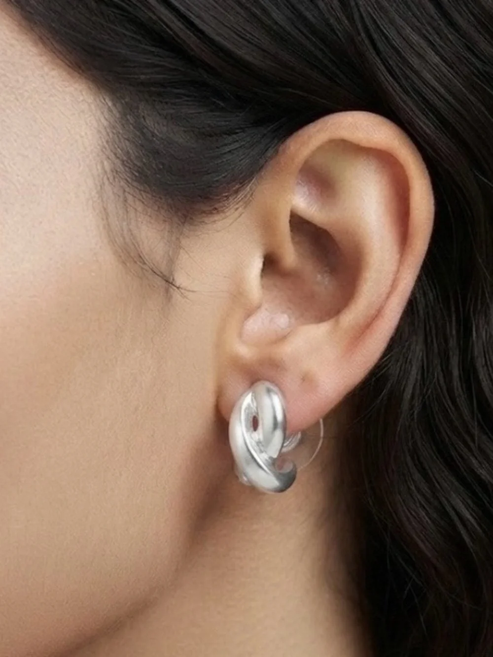 Chunky Sculpted Silver Tone Stud Earrings (NWT)